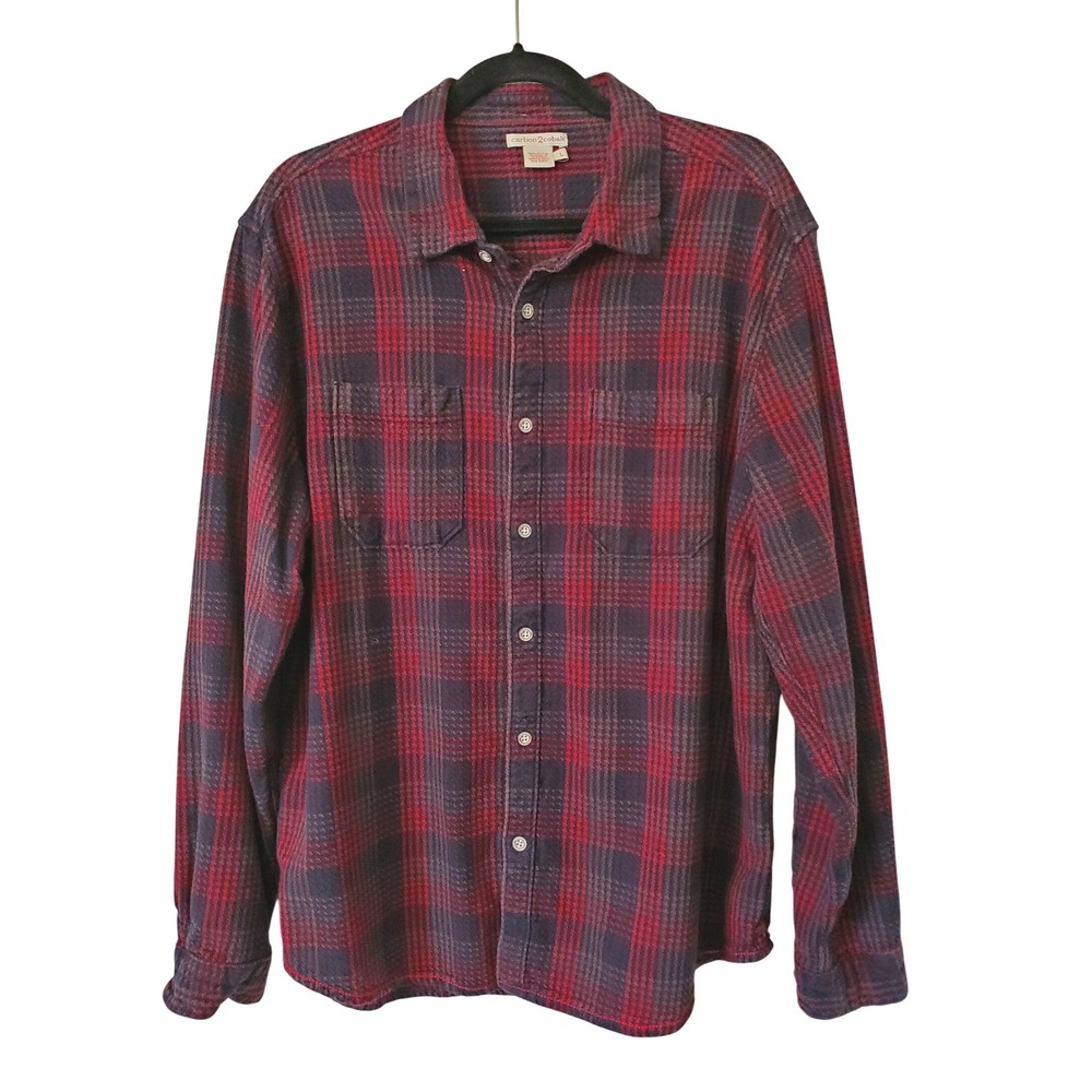 Carbon 2 Cobalt Men's Red Plaid Flannel Shirt Button Down Size Large 100% Cotton